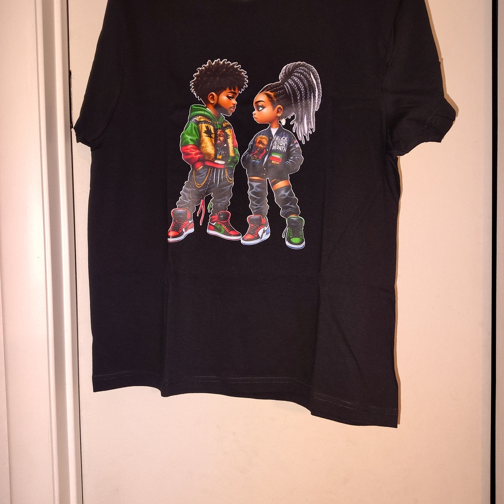 Black Short Sleeve Tee with Cartoon Graphic